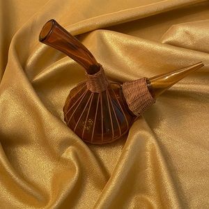 Vintage Spanish Amber Glass Wine Decanter with basket weave base